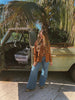 John Wayne Western Pearl Snap Button Up Top In Brown by Lil Bee's Bohemian