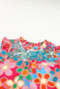 Pink Embroidered Detail Floral Print Ruffle Trim Tank Top