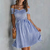 Women's Off-Shoulder Striped Waist-Cinching Midi Dress by FitiqueFit