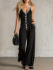 Women's V-Neck Backless Wide-Leg Jumpsuit – High Waist Casual by FitiqueFit