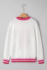 White Striped Trim Bow Graphic Round Neck Drop Shoulder Sweater by Wild and Free Boutique