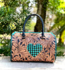Tooled Leather Turquoise Black Checkered Heart Speedy Bag by Neon Spur