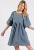 Washed Round Neck Puff Sleeve Denim Dress – Casual, Vintage-Inspired, Comfortable & Chic, Effortlessly Stylish, Classic Denim Dress by Stevvex