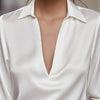 Elegant Women's V-Neck Long Sleeve Blouse With Satin Sheen Formal Shirt by FitiqueFit