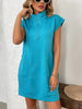 Retro Brown Half-Zip Cap Sleeve Mini Dress Classic & Vintage Design Dress For Girls by Stevvex