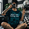 Teal watch your tone embroidered tie dye T-shirt by Madness & Mayhem LLC