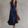 Women's Sleeveless Lapel Collar Maxi Dress – Slim Fit Patchwork by FitiqueFit
