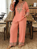 Women’s Ethnic Two Piece Set with Long Sleeve Shirt and Cropped Pants by FitiqueFit
