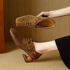 Women's Retro Sheepskin Square Toe Chunky Heel Pumps – Lace-Up Mid Heel by FitiqueFit