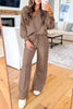 Dark Khaki Polo Collar V Neck Pullover and Drawstring Sweatpants Set by Wild and Free Boutique