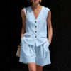 Women’s Cotton Linen Sleeveless Vest Top and Shorts Set by FitiqueFit
