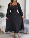 Elegant Casual Ruffled Solid Color Square Collar Large Swing Dress