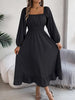 Elegant Casual Ruffled Solid Color Square Collar Large Swing Dress