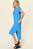 Double Take Full Size Round Neck Short Sleeve Slit Dress Stylish & Comfortable Casual Dress by Stevvex