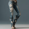 Womens Denim Jeans Womens Trousers With Colorful 3D Floral Prints by My Store