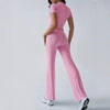 Crew Neck Short Sleeve Top & Full-Length Pants Set – Solid Color, 10 Colors by FitiqueFit