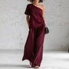 Women's Wide-Leg Pants & Top Set – 2-Piece Three-Quarter Sleeve Outfit by FitiqueFit