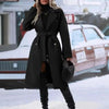 Womens Winter Coat Trend Lapel Double-breasted Trench Coat With Belt Winter Fashion Solid Color Long Jacket Outwear Women Clothing Notched Lapel Collar Double Breasted Pea Coat Winter Wool Blend Over Coats Long Jackets by Stevvex