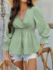 Devine Swiss Dot Lace Detail Surplice Flounce Sleeve Blouse