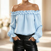Women's Ruffle Off-Shoulder 3/4 Sleeve Elegant Shirt by FitiqueFit
