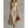 Women's Sleeveless Lapel Collar Maxi Dress – Slim Fit Patchwork by FitiqueFit