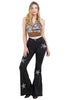 Black Denim Star Rhinestone Bell Bottom Jeans -32” Inseam by Neon Spur