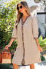 Khaki Stripe Square Button Leopard Trim Loose Bracelet Sleeve Shirt Dress by Wild and Free Boutique