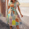 Boho Floral Midi Dress for Women – V-Neck Short Sleeve Summer Casual Dress by FitiqueFit