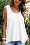 Black Scoop Neck Waffle Knit Splicing Flowy Vest