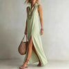 Striped Stand Collar Side-Slit Sleeveless Maxi Dress – A-Line Cami by FitiqueFit