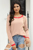 Pink Contrast Trimmed Striped Drop Shoulder Sweater