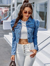 Button Down Raw Hem Cropped Denim Jacket