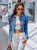 Button Down Raw Hem Cropped Denim Jacket