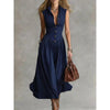 Women's Sleeveless Lapel Collar Maxi Dress – Slim Fit Patchwork by FitiqueFit