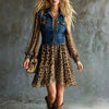 Women's Denim-Look Chiffon Patchwork Long Sleeve Maxi Dress by FitiqueFit