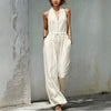 Women's Sleeveless Halter Neck Solid Color Long Jumpsuit by FitiqueFit