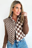 Brown Checkered Stand Collar Cropped Puffer Vest by Wild and Free Boutique