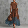 Short-Sleeve Top and Lace-Panel Midi Skirt Set by FitiqueFit