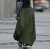 Women's High-Waist Flared Maxi Skirt – Solid Color Cotton Linen with Pockets by FitiqueFit