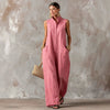 Linen Blend Sleeveless Stand-Collar Jumpsuit – 5 Colors S–3XL by FitiqueFit