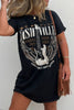 Black Graphic Round Neck Short Sleeve Tee Dress Trendy Casual T-Shirt Dress for Women by Stevvex
