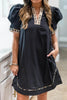 Black Leopard Trim Notched Neck Short Puff Sleeve Shift Mini Dress by Wild and Free Boutique