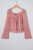 Peach Blossom Drawstring Knot Detail Floral Lace Blouse by Wild and Free Boutique