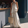 Halterneck Loose Two-Piece Set | Pleated Asymmetric Pocket Set by FitiqueFit