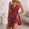 Women's Off-Shoulder V-Neck Ruffle Dress – Elegant Strap Style by FitiqueFit