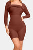 Elegant Black Full Size Built-In Shapewear Square Neck Long Sleeve Dress Sculpting Fit Dress for Women by Stevvex