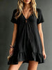 Women's V-Neck Short-Sleeve Midi Dress – Ice Silk Crepe Loose Casual by FitiqueFit