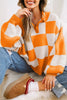Light French Beige Checkered Pattern Polo Collar Loose Sweater by Wild and Free Boutique