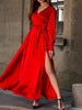 Plus Size Surplice Long Sleeve Slit Maxi Dress by Wild and Free Boutique