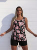 Women's Plus Size Black Tropical Floral Loose Tankini & Boyshort Set by FitiqueFit